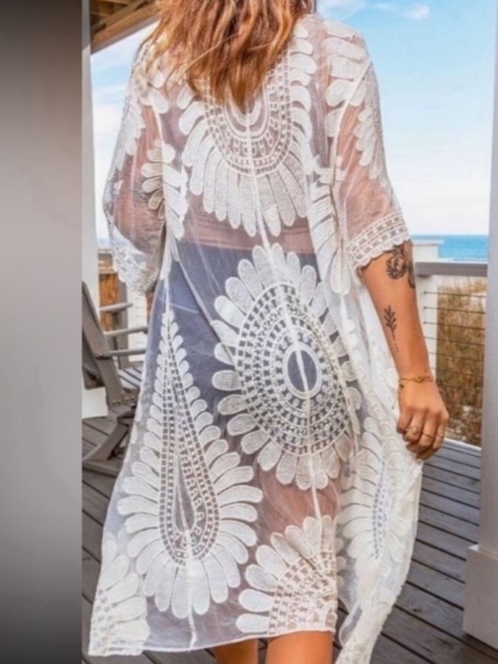 Rebellion White Sheer Lace Long-Sleeve Kimono Dress M